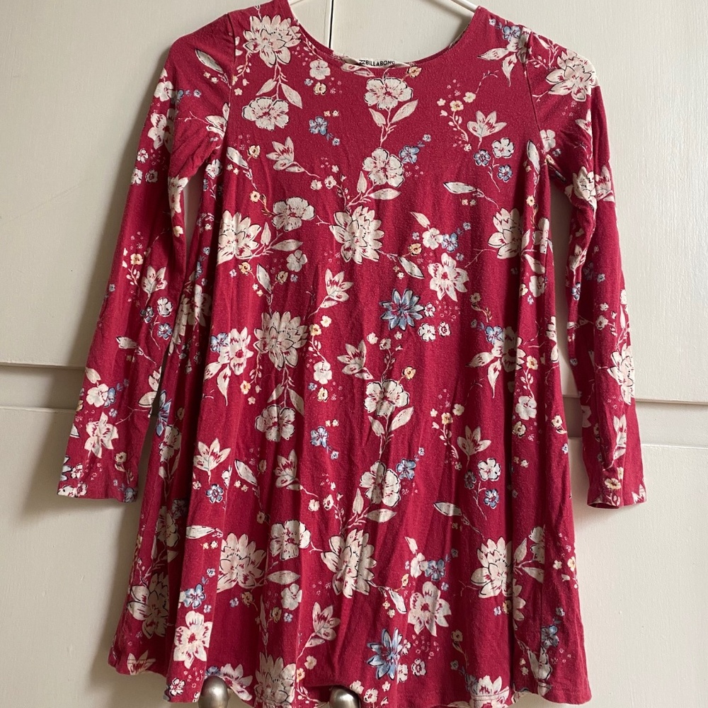Billabong Girl's Red Floral Print Knit Dress - Size M